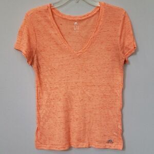 Adidas Top Women's M Heathered Orange V-Neck Tee Athletic Sporty TS12